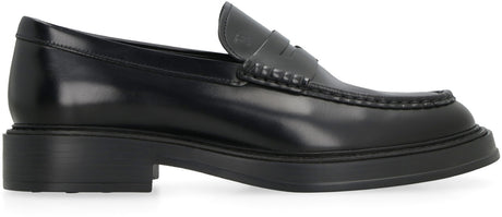 حذاء منزلق جلد أسود كلاسيكي للرجال