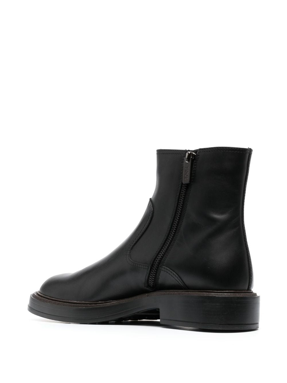 TODS Men's Classic Black Leather Boots with Signature Stitching