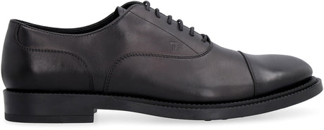 Men's Black Leather Lace-Up Shoes with Embossed Monogram and Rubber Outsole