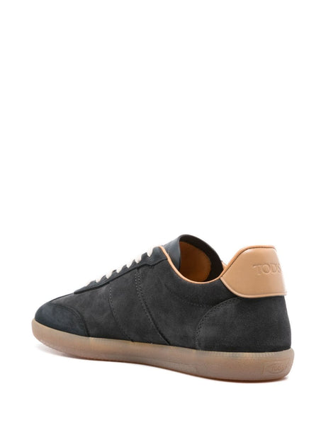 TOD'S Navy Blue Suede Sneakers with Leather Accents