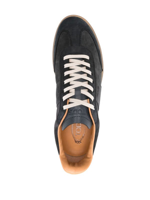 TOD'S Navy Blue Suede Sneakers with Leather Accents