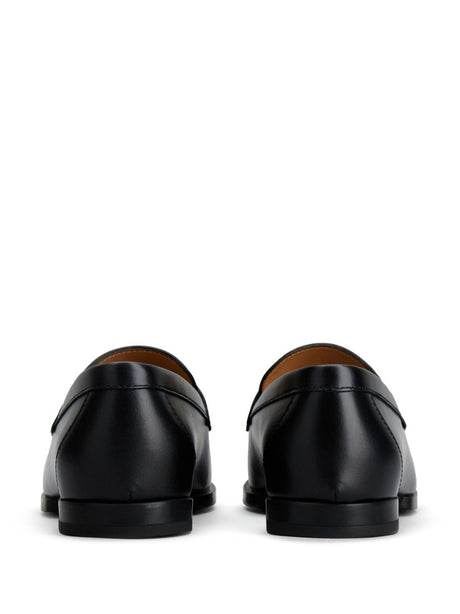 TOD'S Black Leather Chain-Link Loafers for Women