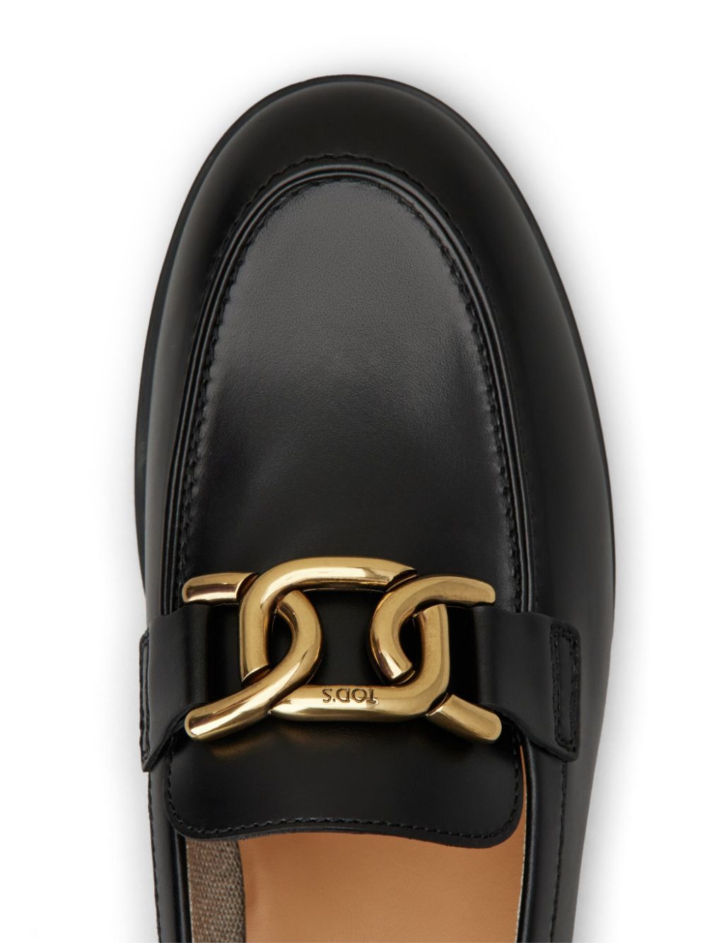 TOD'S Black Leather Chain-Link Loafers for Women