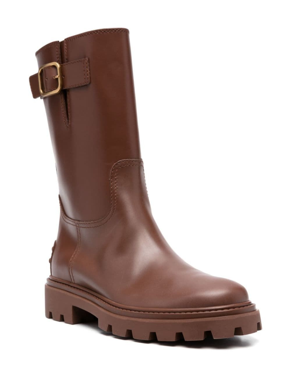 Stylish Buckle-Detail Leather Boots for Women in Brown