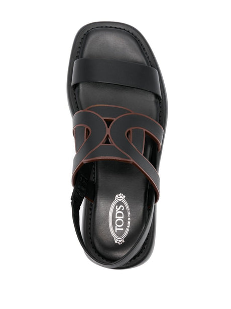 TOD'S Square Toe Black Leather Sandals for Women