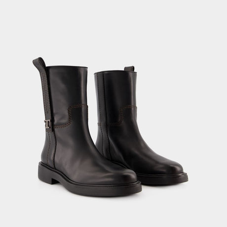 TOD'S Elegant Black Leather Ankle Boots