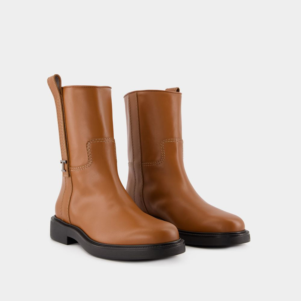 Giày Boots Cổ Lửng Da Bê Cao Cấp Màu Nâu 20L