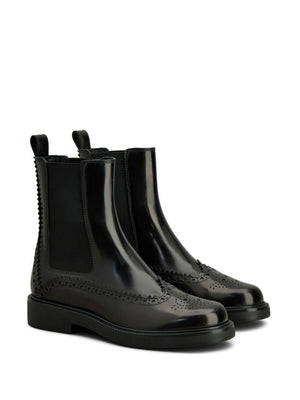 TOD'S Elegant Patent Leather Chelsea Boots with Brogue Detailing