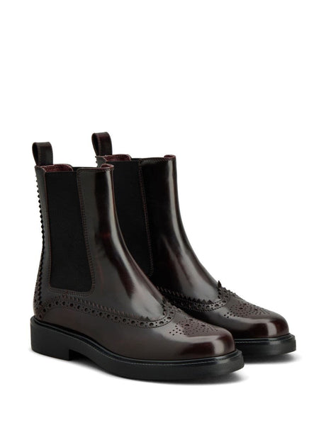 TOD'S Elegant Patent Leather Chelsea Boots with Brogue Detailing