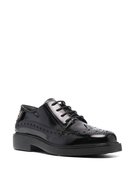 TOD'S Classic Black Leather Brogue Shoes with Lace Detail