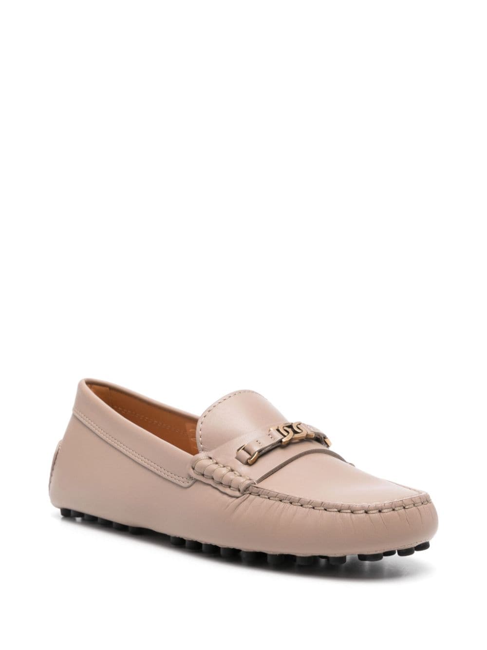 TOD'S Chic Beige Leather Loafers with Chain Detail