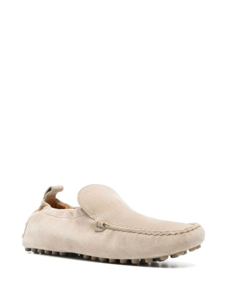 TOD'S Suede Leather Loafers with Pull-Tab and Seam Detail