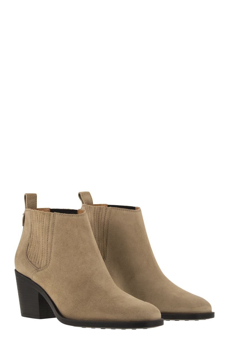 TOD'S Chic Suede Ankle Boot with Elastic Accents and Monogram Detail, Heel 7 cm