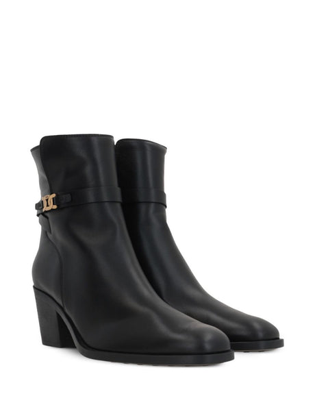 TOD'S Elegant Calf Leather Ankle Boots with Belt Detail