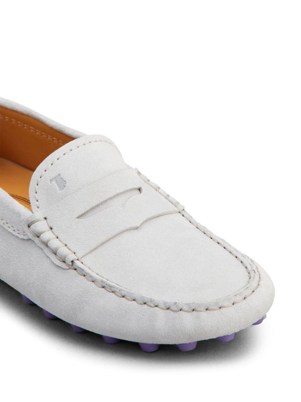 TOD'S Grey Suede Loafers with Rubber Logo Detail for Women