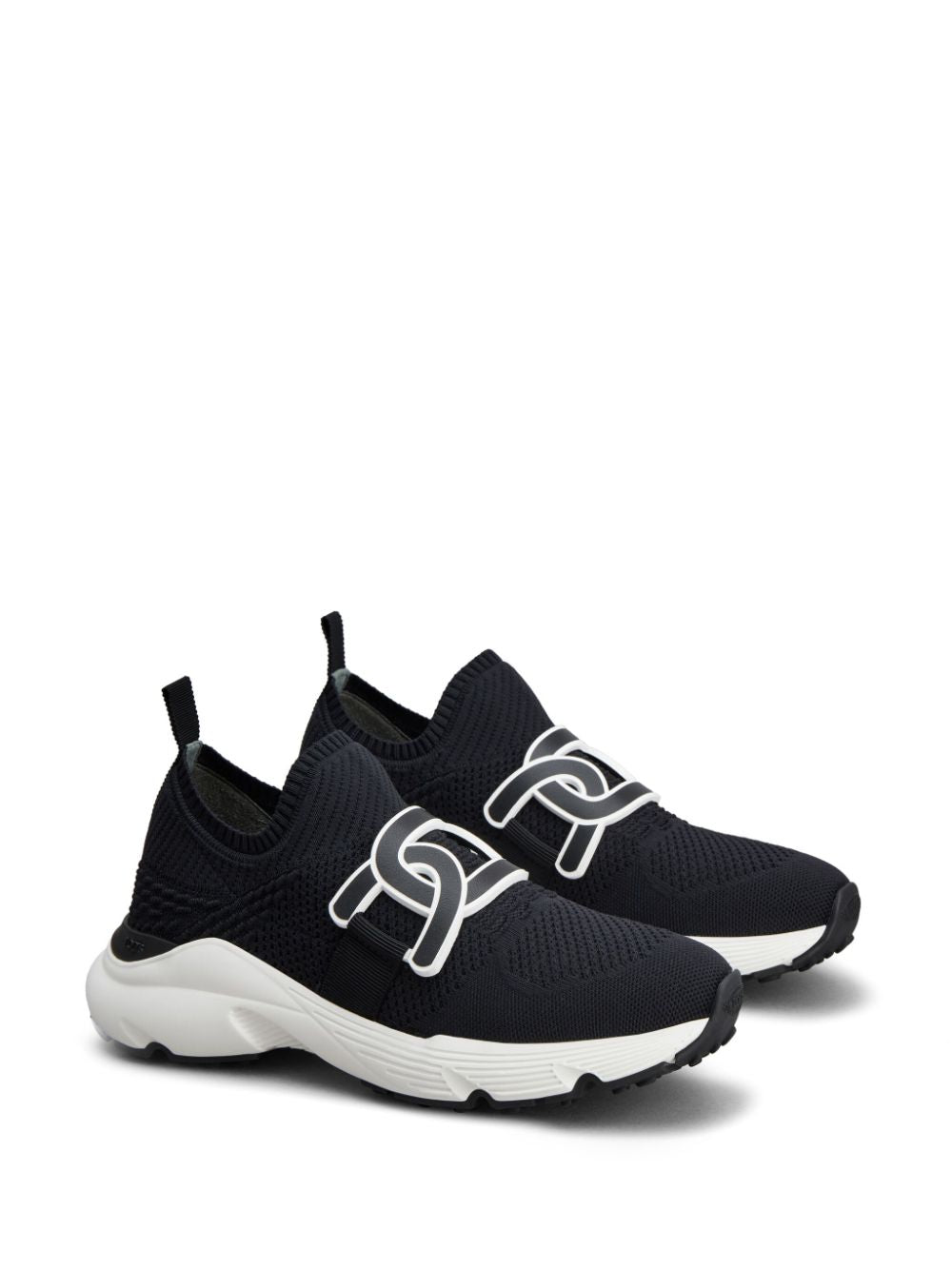 TOD'S Black Knit Slip-On Sneakers for Women with Appliqué Logo and Chunky Sole