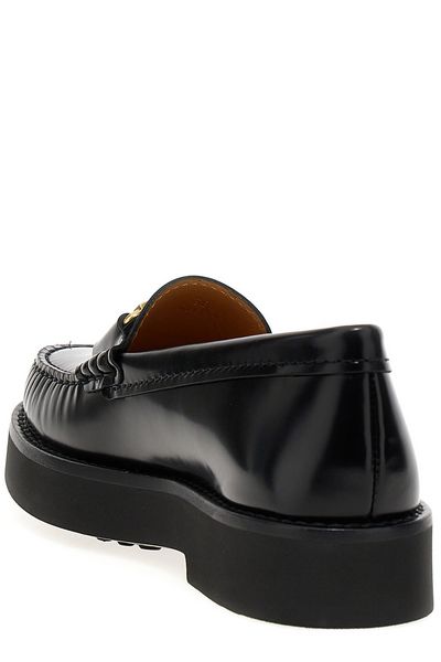 TOD'S Bold Black Leather Logo Plaque Loafers for Women