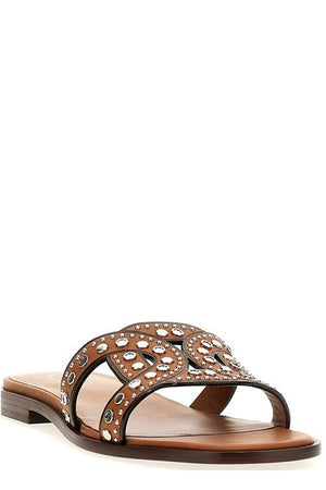 TOD'S Luxurious Maxi Catena Stud-Embellished Sandals for Women | Deep Brown