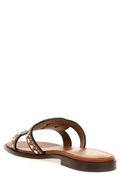 TOD'S Luxurious Maxi Catena Stud-Embellished Sandals for Women | Deep Brown