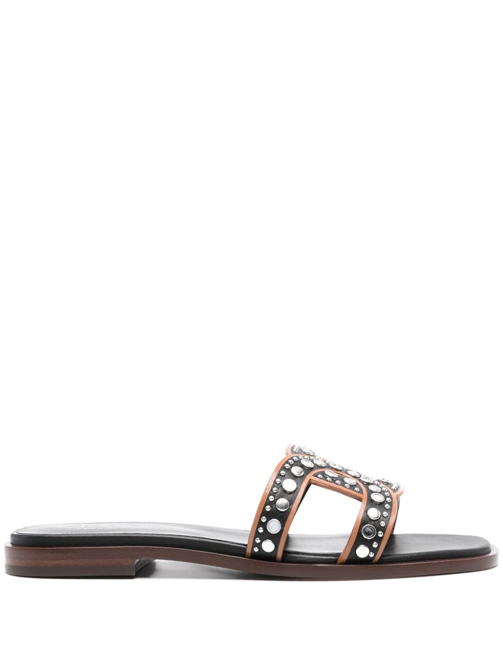 TOD'S Leather Flat Sandals with Stud Embellishments