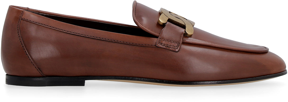 حذاء براون لوفرز من الجلد الأصلي للنساء - تفصيل مرئي، تقريبة مستديرة