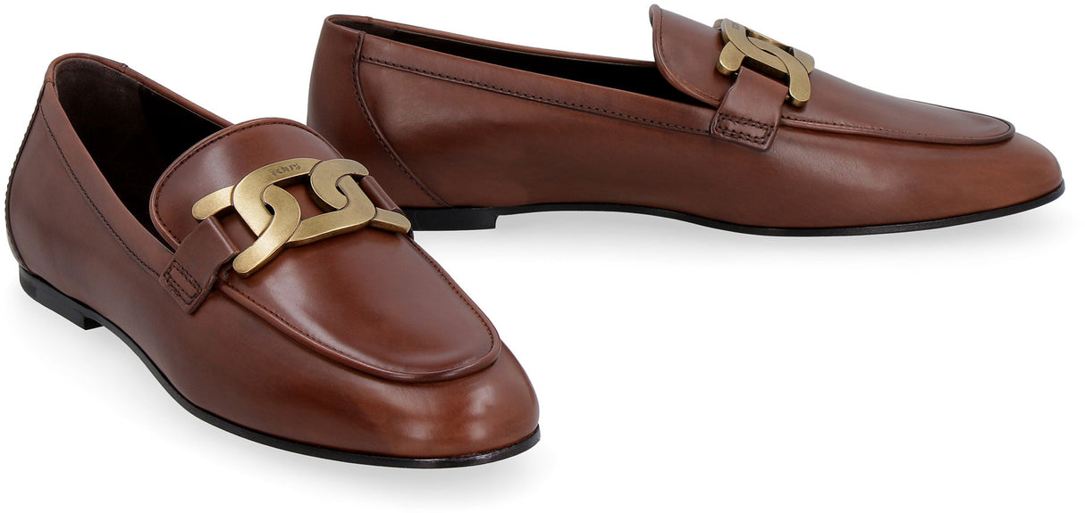 حذاء براون لوفرز من الجلد الأصلي للنساء - تفصيل مرئي، تقريبة مستديرة