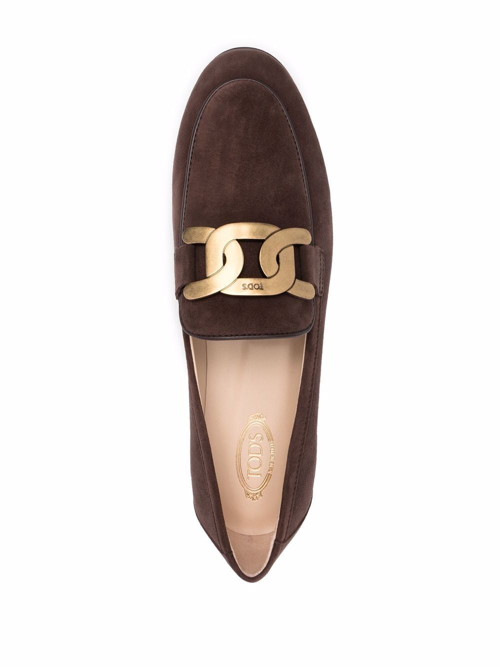 Dark Brown Suede Chain-Plaque Loafers for Women