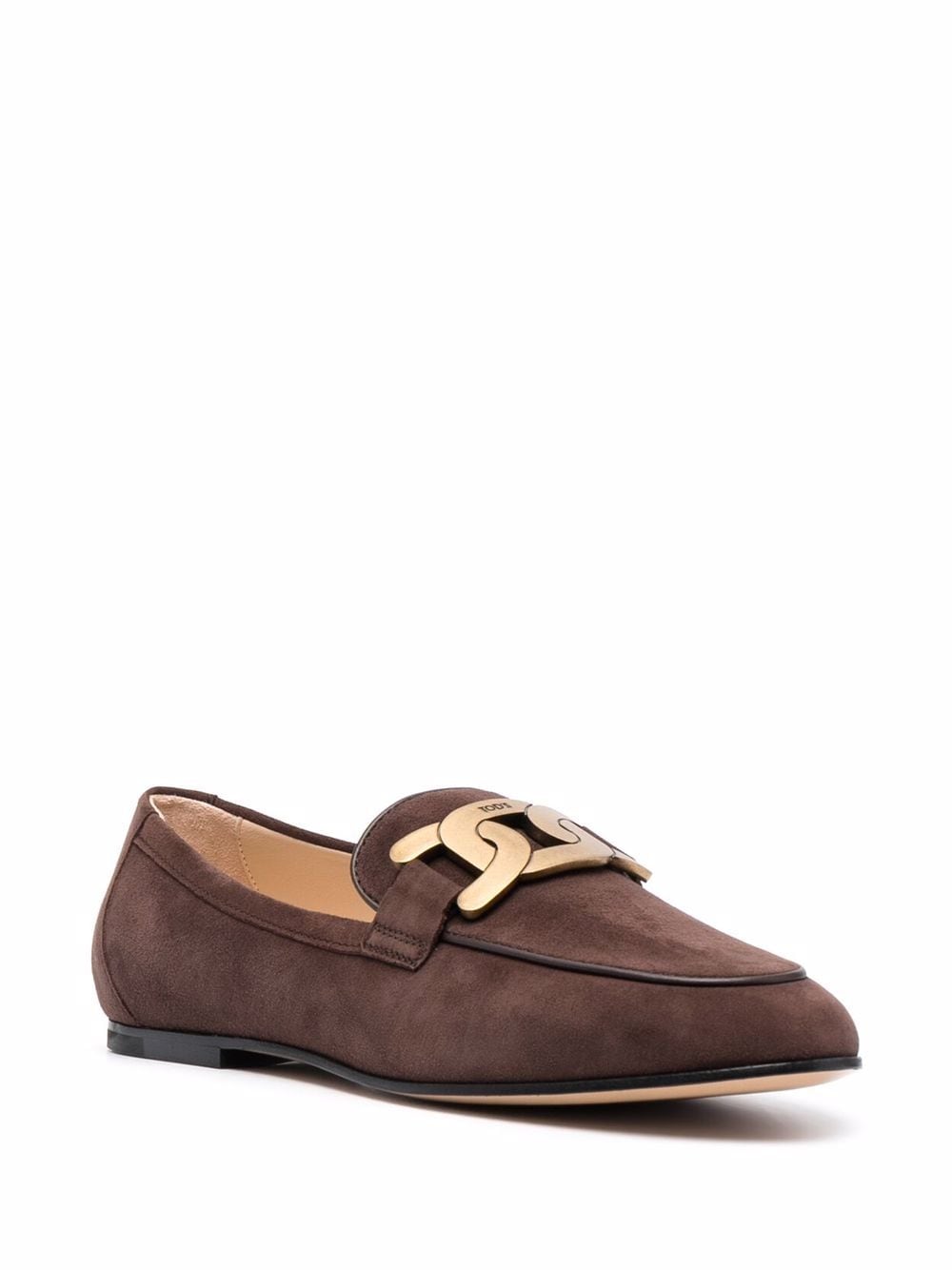 Dark Brown Suede Chain-Plaque Loafers for Women