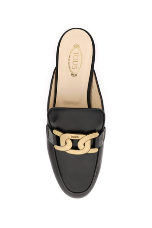 TOD'S Stylish Leather Slides with Antiqued Gold Metal Chain Detail for Women