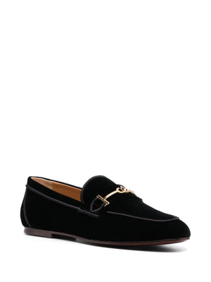 Giày Loafers Nhung với Chi Tiết Đôi T Vàng