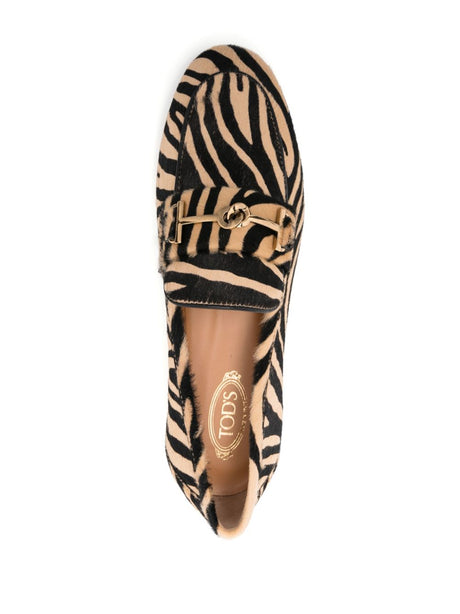 TOD'S Zebra Motif Leather Loafers with Horsebit Detail