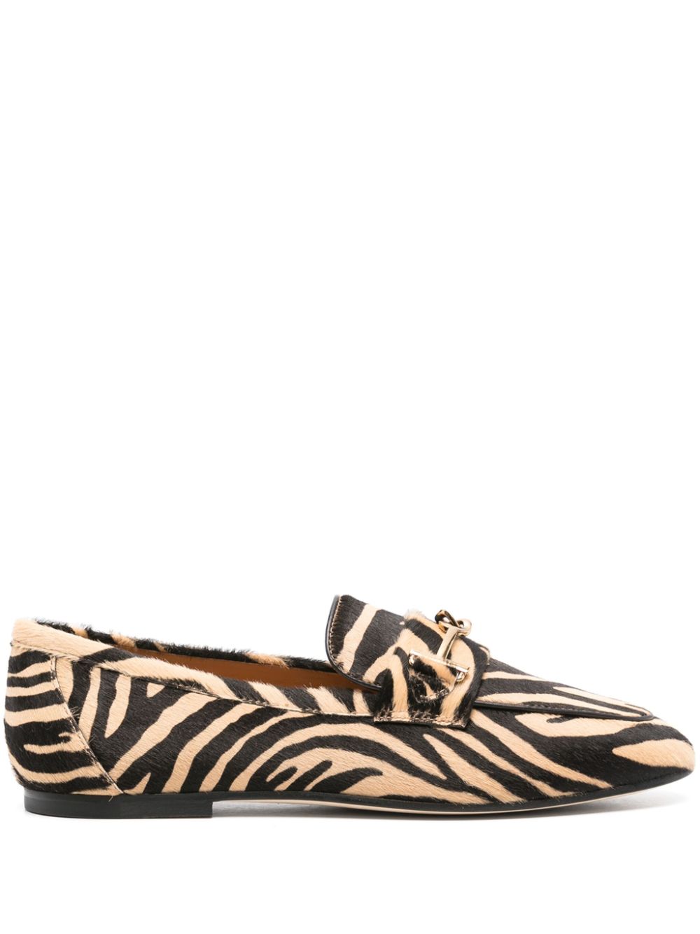 TOD'S Zebra Motif Leather Loafers with Horsebit Detail