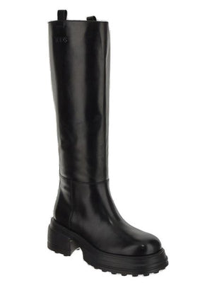 Embossed Logo Knee-Length Boots