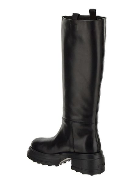 Embossed Logo Knee-Length Boots