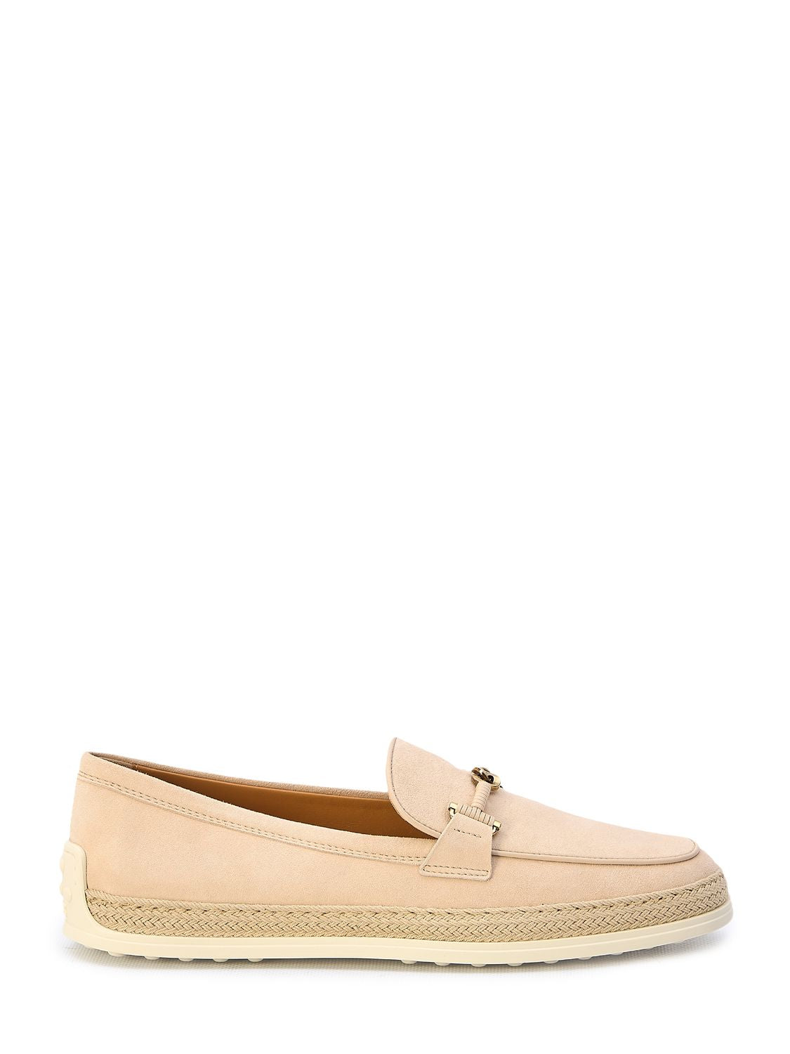 Nude Suede Loafers with Raffia Insert and Double T Ring - Size ITA