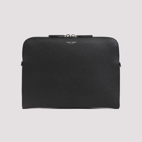 Men's Grained Leather Briefcase - Black