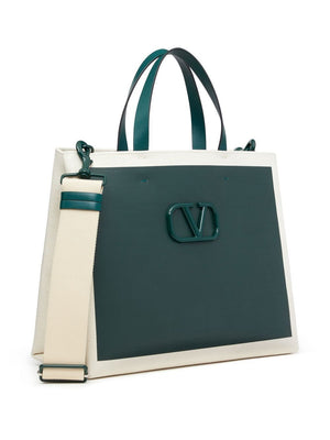 VALENTINO GARAVANI Men's SS23 Valentino Tote Handbag - Natual/Verde College/Sabbia