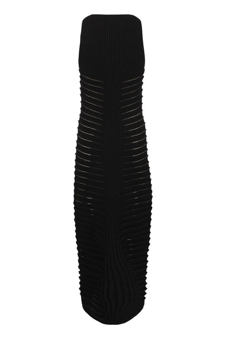 Sleeveless Black Midi Stretch Ribbed Knit Dress