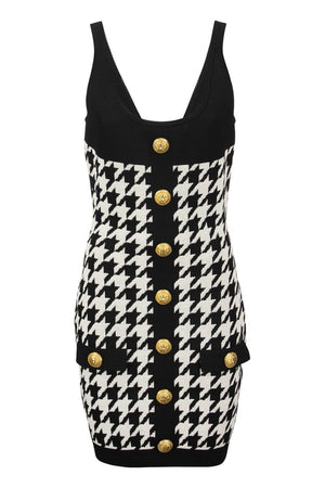 BALMAIN Sleeveless Black Knit Dress with Embossed Gold Buttons for Women