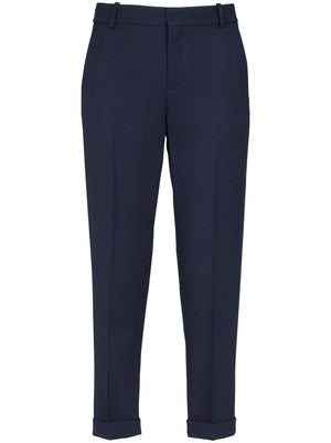 BALMAIN Navy Blue-BLUE Twill Virgin Wool Tailored Trousers for Men - FW22