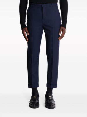 BALMAIN Navy Blue-BLUE Twill Virgin Wool Tailored Trousers for Men - FW22