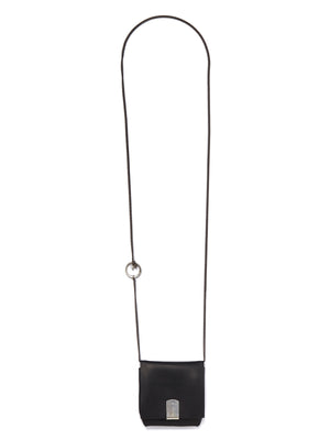 Ví cổ mini da đen thời trang dành cho nam với dây xích và khóa bạc
