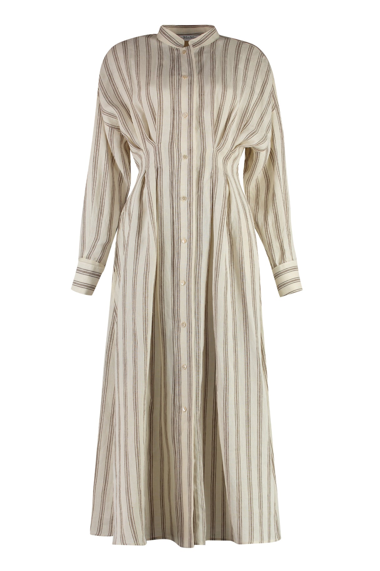 女士米白色条纹亚麻衬衫裙 - SS24 系列