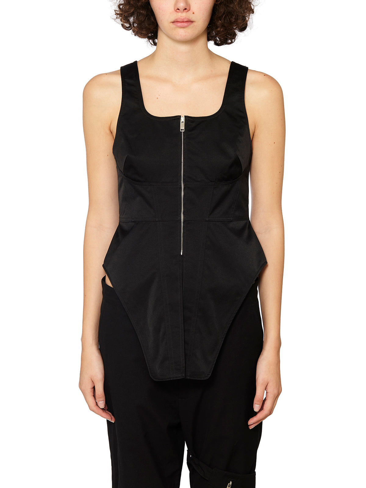 Sophisticated Black Corset Top with Front Zip for Women