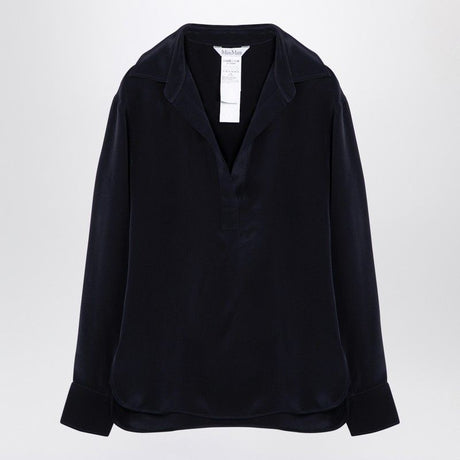 MAX MARA Silk Crepe Shirt with Long Sleeves and Asymmetric Hem