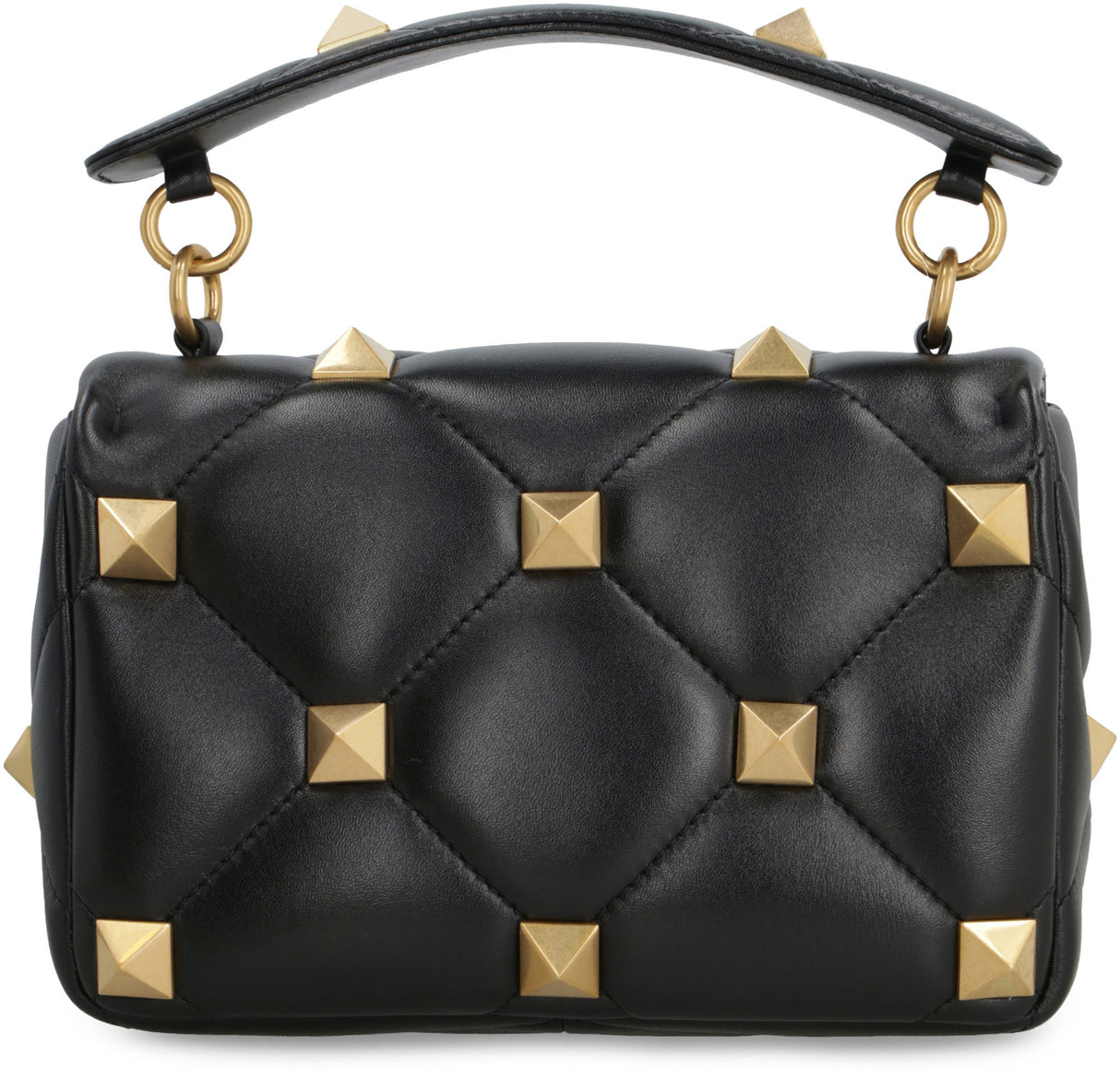 VALENTINO Women's Black Quilted Leather Handbag with Gold-Tone Studs and Chain Strap