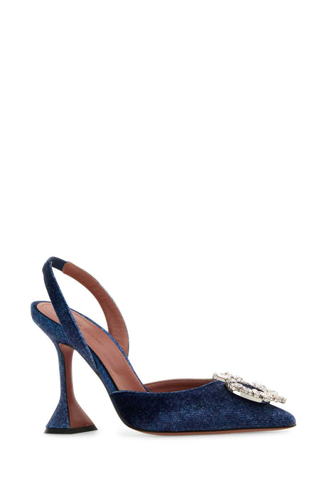 AMINA MUADDI Denim Blue Velvet Pumps with 9.5 cm Heel