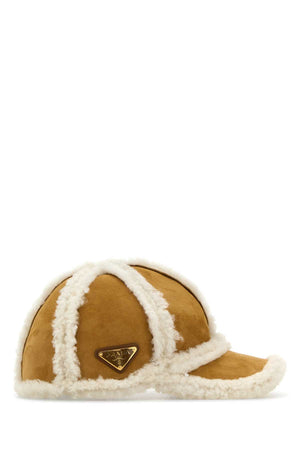 PRADA Luxury Beige Shearling Baseball Cap