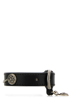 PRADA Elegant Mini Leather Bracelet with Antiqued Silver Finishing