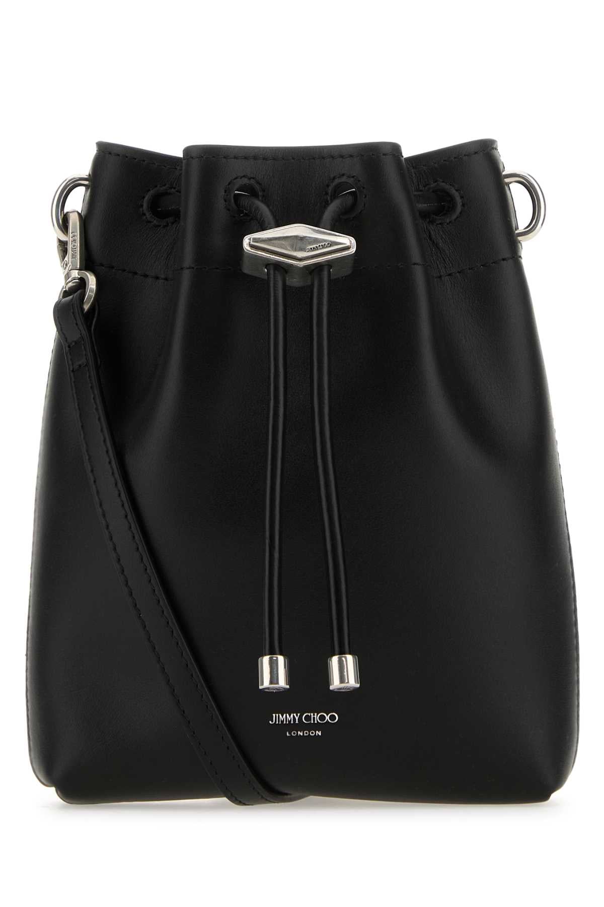 JIMMY CHOO Mini Black Leather Bon Bon Bucket Handbag